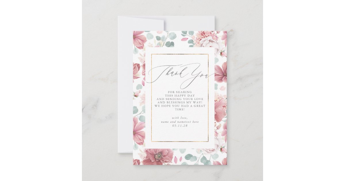 Script Dusty Pink Floral Baby Shower Thank You Card | Zazzle