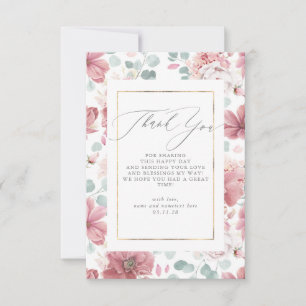 Script Dusty Pink Floral Baby Shower Thank You Card