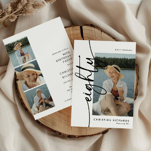 Script Eighty 4 Photo Collage 80th Birthday Invitation