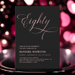 Script Eighty Black Rose Gold 80th Birthday Invitation<br><div class="desc">Mark an extraordinary occasion with the Elegant Eighty Black & Rose Gold 80th Birthday Invitation. This stunning design combines the sophistication of black with the warm elegance of rose gold, creating a luxurious and timeless look. Perfect for celebrating a significant milestone, this invitation will set the tone for a memorable...</div>