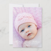 Script Elegance Baby Girl Photo Overlay Birth Announcement