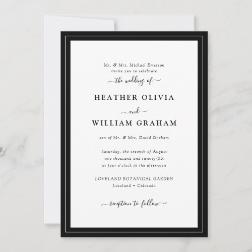 Script Elegant Black and White Wedding Invitation