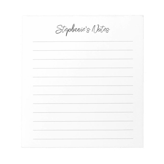  Script Elegant Black & Gray Lined Personalized Notepad (Front)