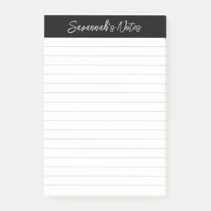 Script Elegant Black Gray Lined Personalized Post-it Notes