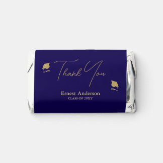 Script Elegant Blue Gold Cap Graduation Thank You Hershey's Miniatures