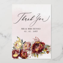 Script Elegant Burgundy Blush Floral Wedding  Foil Invitation