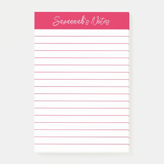 Script Elegant Cherry Red Lined Personalized Post-it Notes (Front)