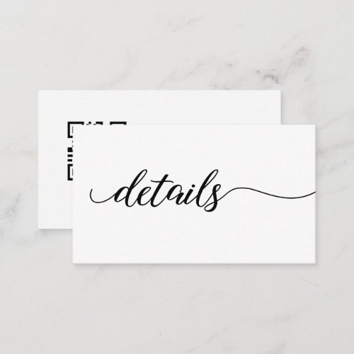 Script elegant Details Wedding website QR code  Enclosure Card