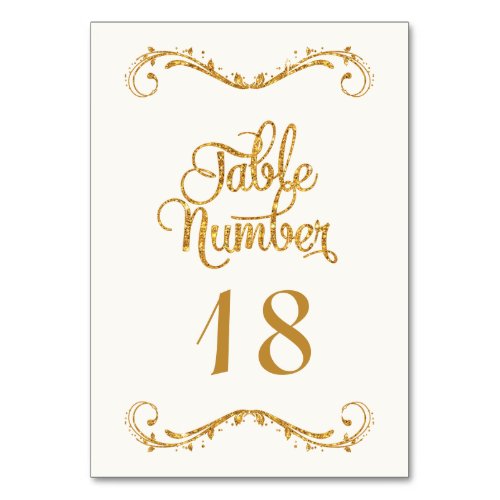 Script Elegant Gold Glitter Calligraphy Wedding Table Number