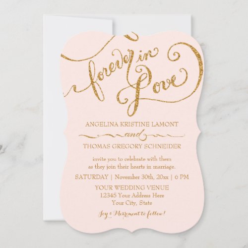 Script Elegant Gold Glitter Pink Striped Wedding Invitation