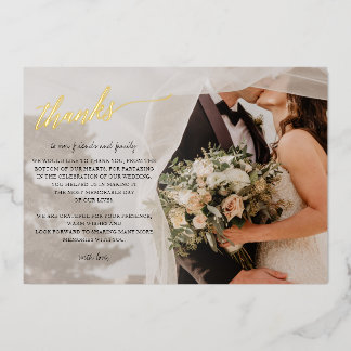 Script Elegant Handwritten Photo Thank You Foil Invitation