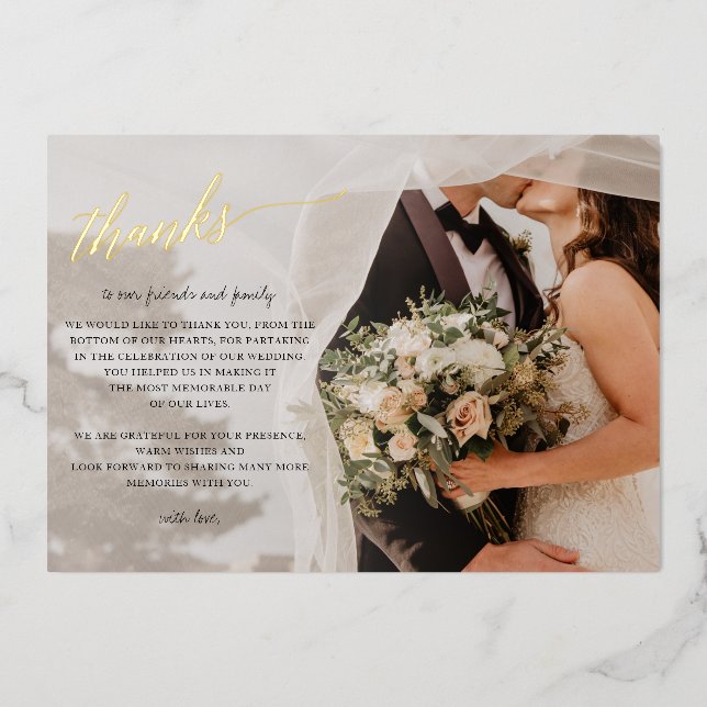 Script Elegant Handwritten Photo Thank You Foil Invitation (Front)