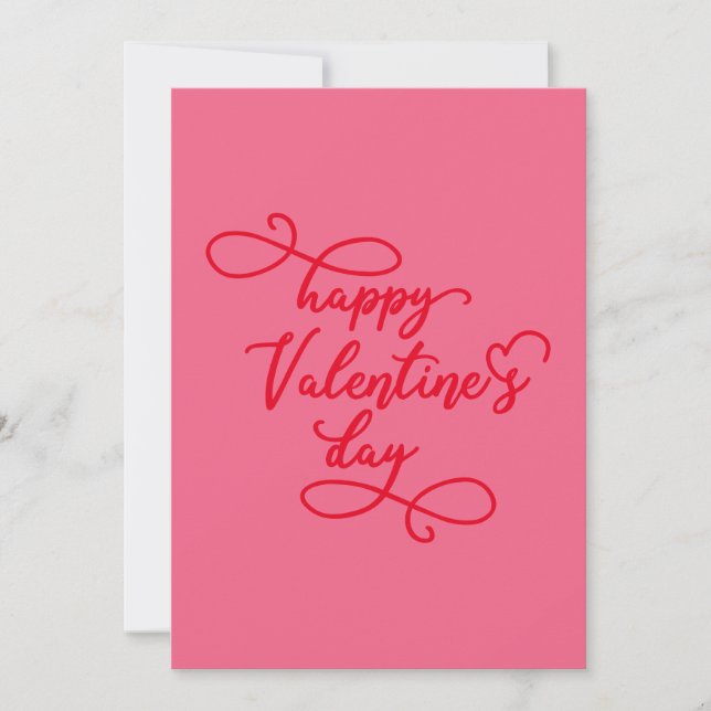 Script Elegant Heart Pink Red Happy Valentines Day Holiday Card (Front)