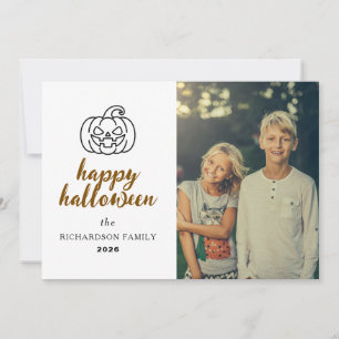 Script Elegant Jack-O'-Lantern Halloween 1 Photo Holiday Card