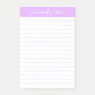 Script Elegant Light Lavender Lined Personalized Post-it Notes