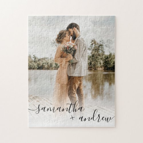 Script elegant photo typography wedding keepsake jigsaw puzzle