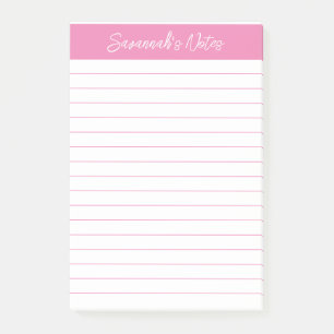 Script Elegant Pink Lined Personalized Post-it Notes