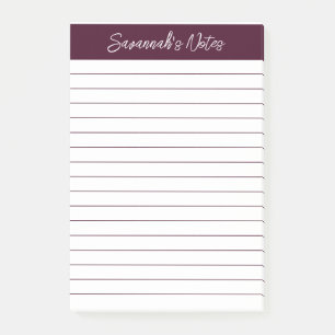 Script Elegant Red Brown Lined Personalized Post-it Notes