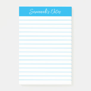Script Elegant Sky Blue Lined Personalized Post-it Notes