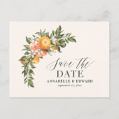 Script elegant wedding citrus botanical modern ann announcement postcard (Front)