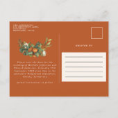 Script elegant wedding citrus botanical modern announcement postcard (Back)