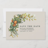 Script elegant wedding citrus botanical modern save the date (Front)