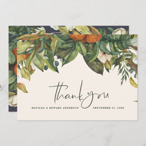 Script elegant wedding thank you citrus botanical