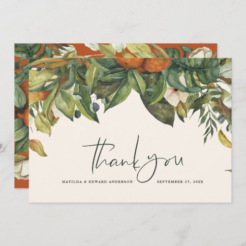 Script elegant wedding thank you citrus botanical