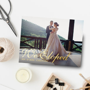 Script Elopement Photo Foil Invitation Postcard