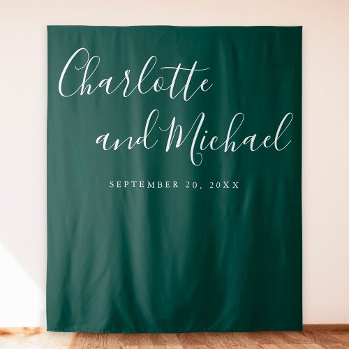Script Emerald Green Wedding Photo Booth Backdrop