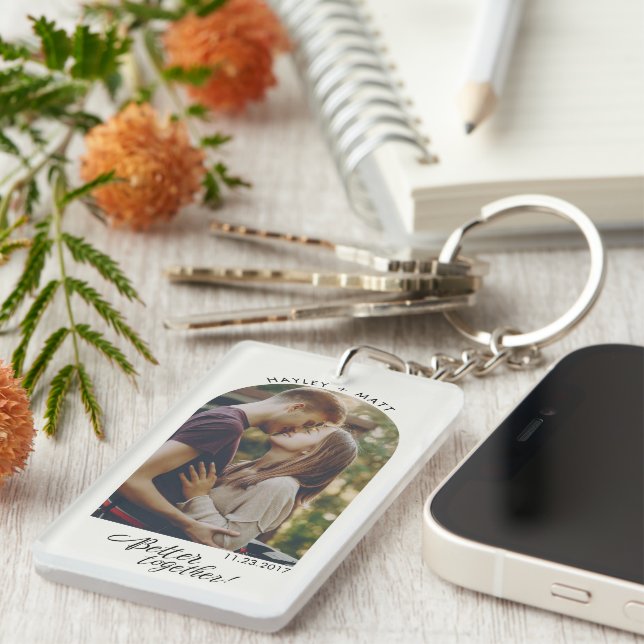 Script Engagement Photo Better Together Custom Keychain (Front Right)