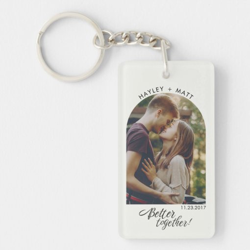 Script Engagement Photo Better Together Custom Keychain | Zazzle