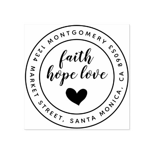 Script Faith Hope Love Round Name  Return Address Rubber Stamp