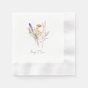 Script Fall Floral Wedding Cocktail  Napkins