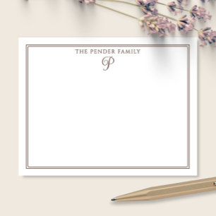 Script Family Initial Monogram Brown Stationery Note Card
