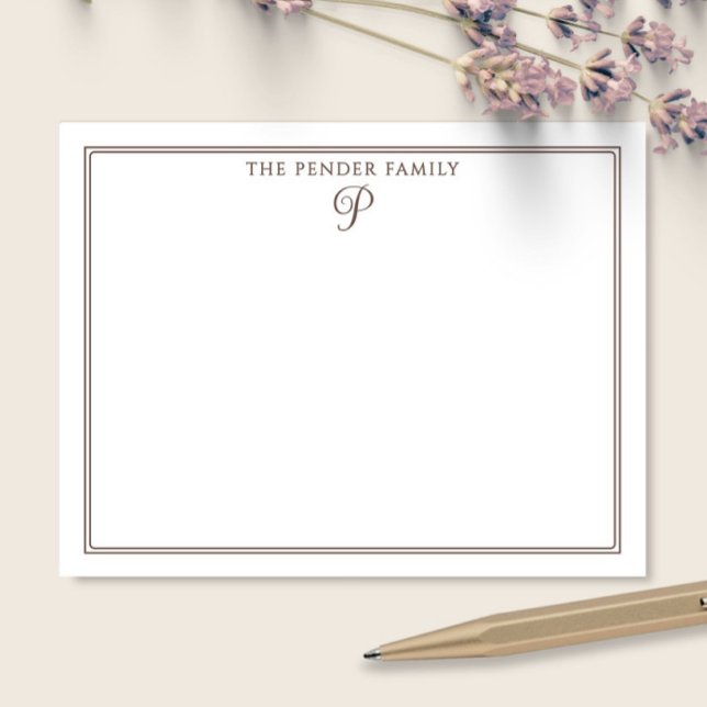 Script Family Initial Monogram Brown Stationery Note Card (Creator Uploaded)