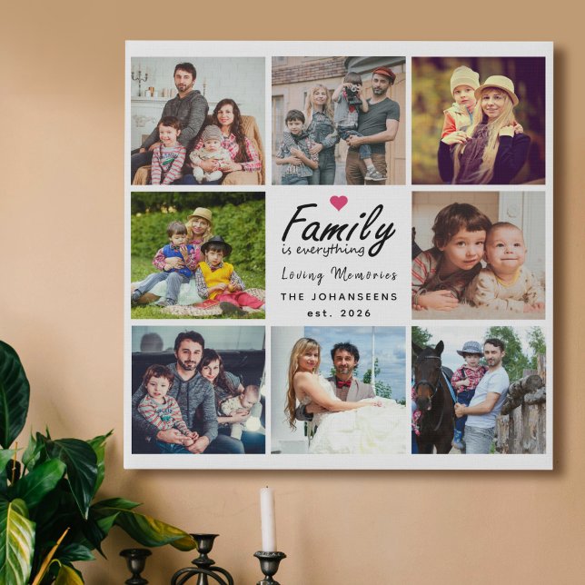 Script Family is Everything Photo Collage Keepsake Faux Canvas Print (Creator Uploaded)