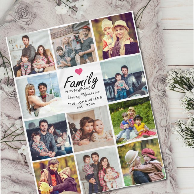 Script Family is Everything Photo Collage Modern Fleece Blanket (Creator Uploaded)