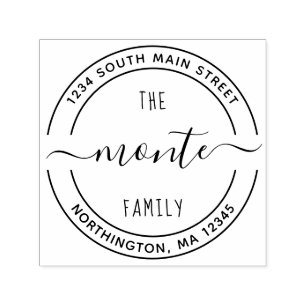Script Family Name 5 Round Custom Return Address Self-inking Stamp