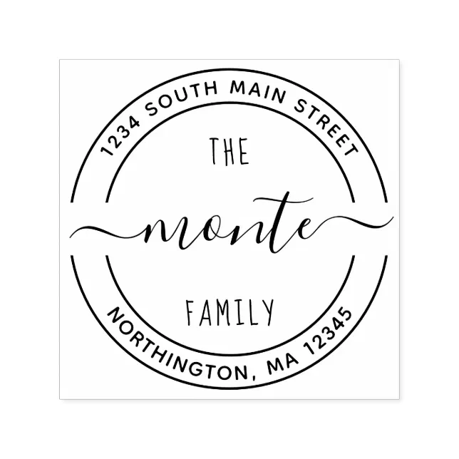 Script Family Name Sign Script Family Name 5 Round Custom Return Address Self-inking Stamp | Zazzle