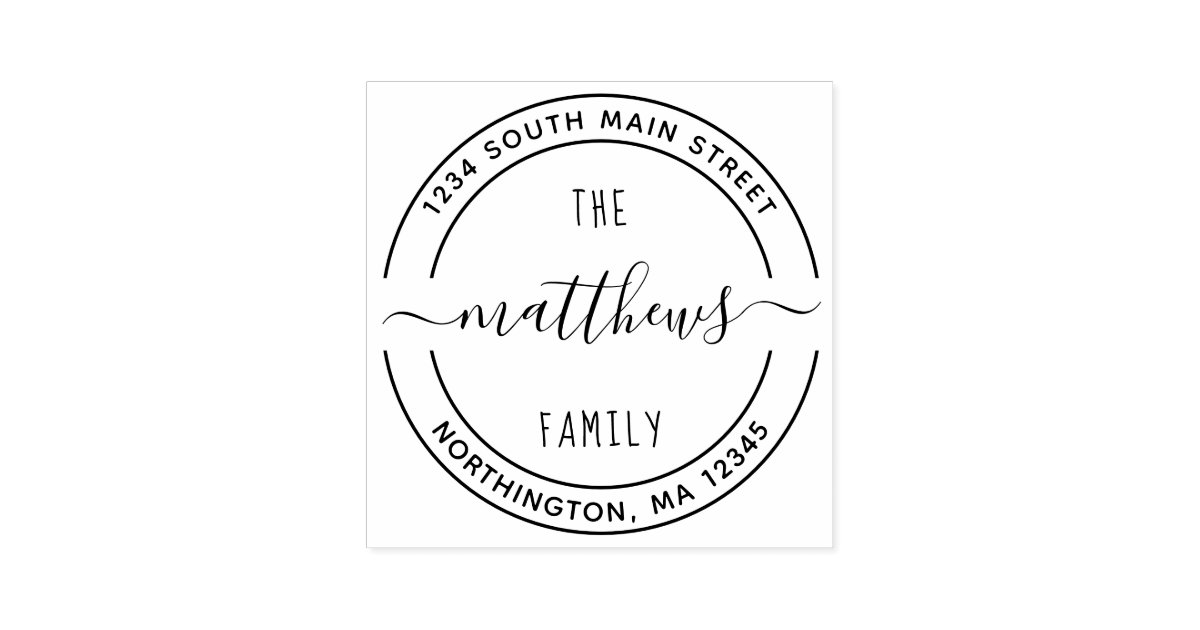 Script Family Name Sign Script Family Name 8 Round Custom Return Address Self-inking Stamp | Zazzle