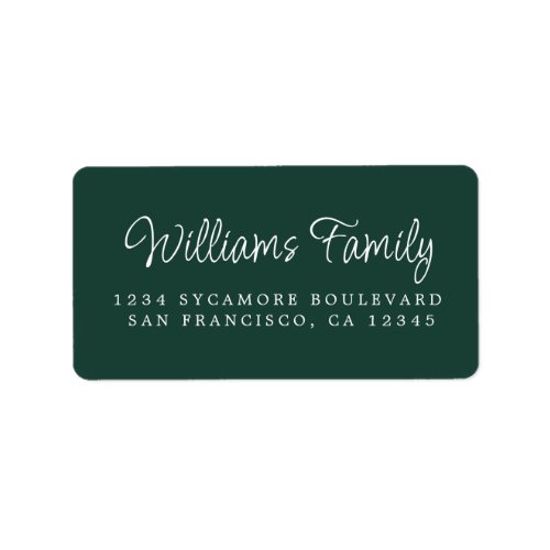 Script Family Name Dark Green Return Address Label