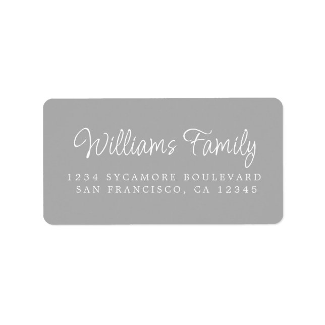 Script Family Name Gray Return Address Label (Front)