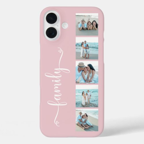 Script Family Photo Blush Pink iPhone 16 Plus Case