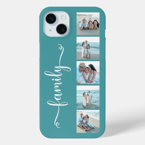 Script Family Photo Teal iPhone 15 Plus Case