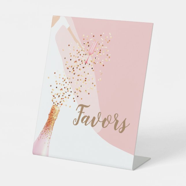 Script Favors Blush Pink Bridal Shower Pedestal Sign (Front)