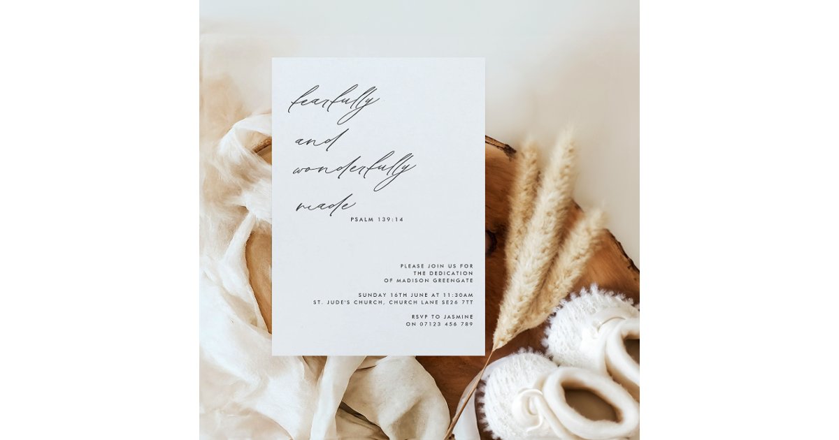 Script Fearfully & Wonderfully Made Dedication Invitation | Zazzle