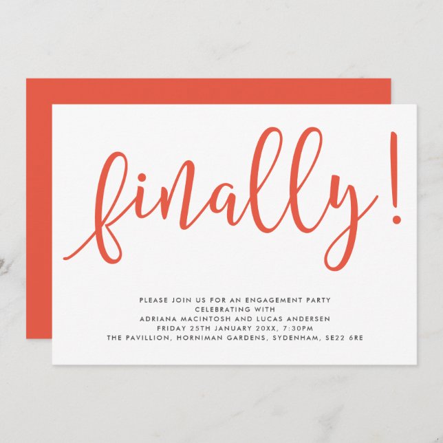 Script Finally Editable Color Engagement Party Inv Invitation (Front/Back)