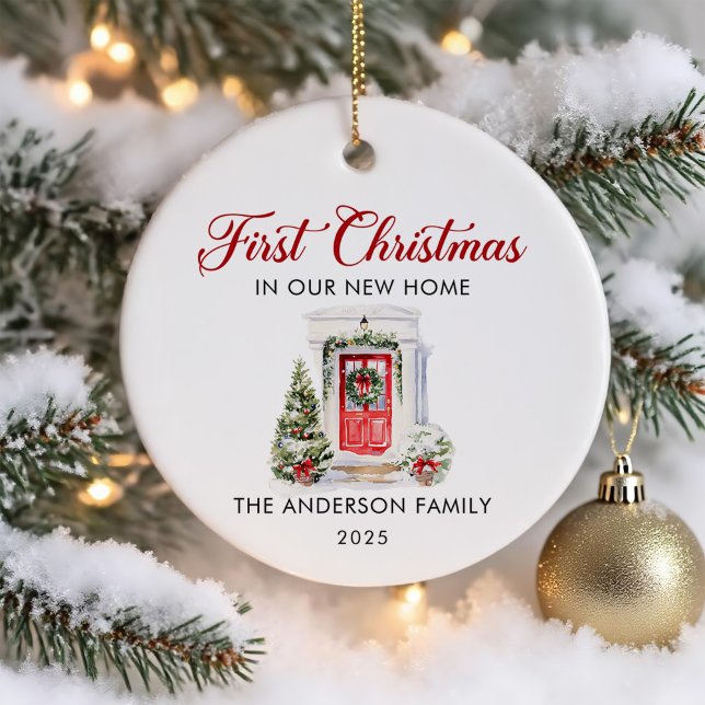 Script First Christmas At Our New Home Ceramic Ornament (Creator Uploaded)
