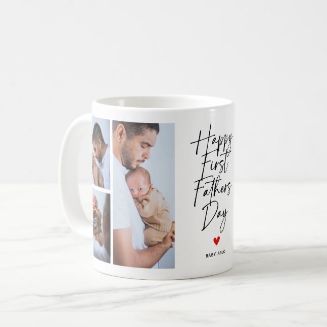 Script First Father's Day Photo Collage Gift Coffee Mug (Front Left)